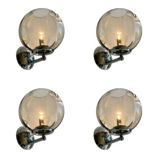 Italian Contemporary Smoked Fumè Murano Glass Sphere Sconces — Set of 4 For Sale