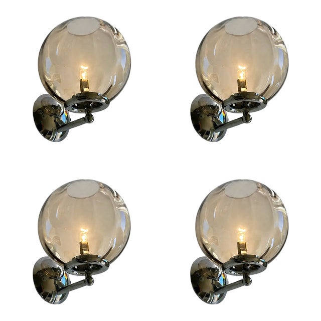 Italian Contemporary Smoked Fumè Murano Glass Sphere Sconces — Set of 4 For Sale