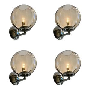 Italian Contemporary Smoked Fumè Murano Glass Sphere Sconces — Set of 4