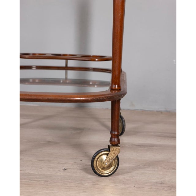 Brown Vintage Italian Wood and Glass Bar Cart, 1950s For Sale - Image 8 of 14