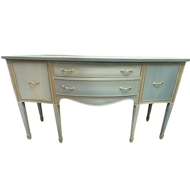 Morganton Furniture Co. Vintage Morganton Furniture Gustavian-Style Blue Gray Painted Serpentine Sideboard For Sale - Image 4 of 6
