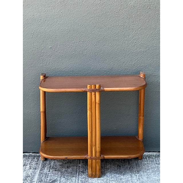 Brown Vintage MCM Rattan Side Table For Sale - Image 8 of 12
