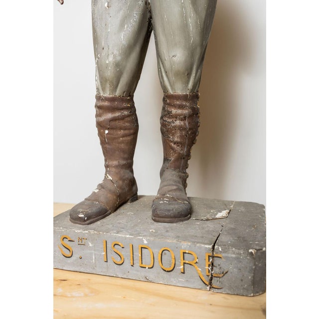 Antique Polychrome Wood and Gesso Statue of Saint Isidore For Sale - Image 12 of 14