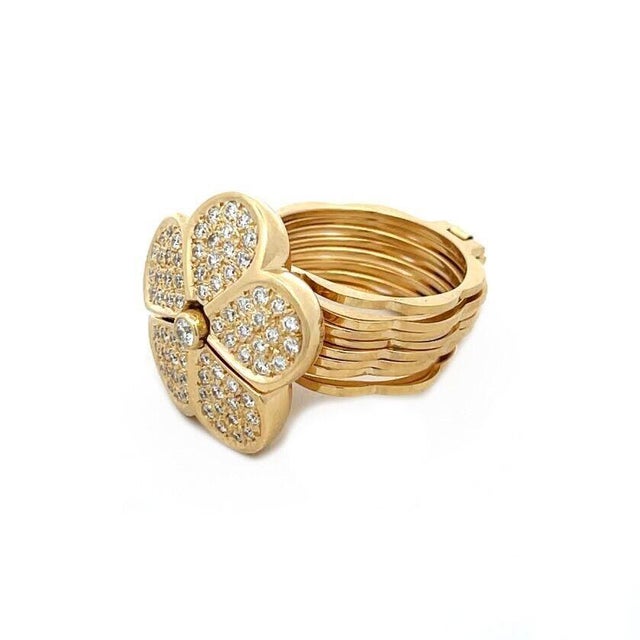 Metal Diamond Convertible Ring Bracelet 18k Yellow Gold Pave Set Flower Top For Sale - Image 7 of 10