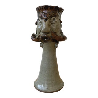 Vintage Handmade Stoneware King's Face Vase / Goblet, Circa 1970s For Sale