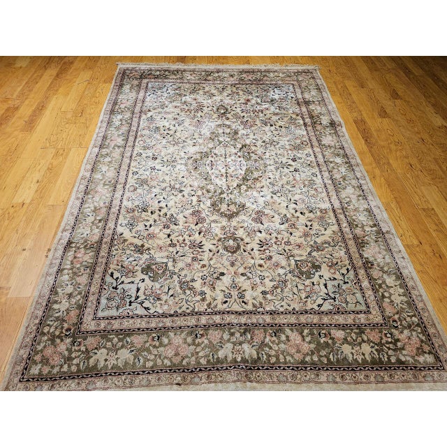 Vintage Indian Silk Rug, Hand-Knotted, Floral Medallion Design, 6' x 9' For Sale - Image 10 of 18