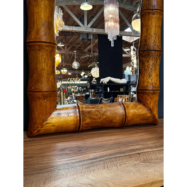 Vintage Beautiful Italian Rectangular Wood Wall Mirror 1980s For Sale In Los Angeles - Image 6 of 9