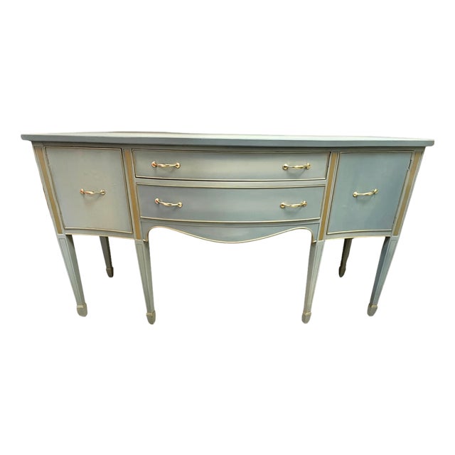 Vintage Morganton Furniture Gustavian-Style Blue Gray Painted Serpentine Sideboard For Sale