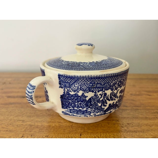 1970s Vintage 20th Century Blue Willow Sugar Kitchen Canister Storage Jar With Lid For Sale - Image 5 of 9