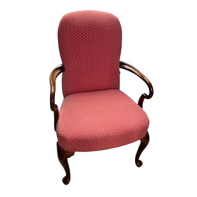 Late 20th Century Queen Anne Style Vintage Mahogany Gooseneck Armchairs - Set of 2 For Sale - Image 4 of 12