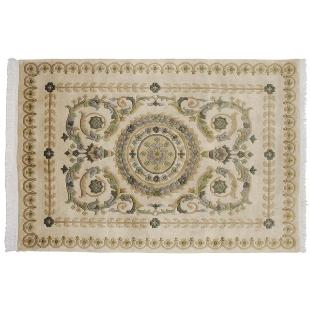 Old New House Vintage Indian Savonnerie Design Rug - 4' X 5'9" For Sale - Image 4 of 10