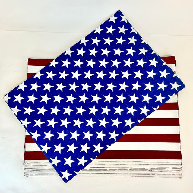 1980s 1980s Vintage Americana Arts & Crafts Flag Motif Placemats and Napkins, 8 Place Setttings - Set of 16 - 4th of July For Sale - Image 5 of 7