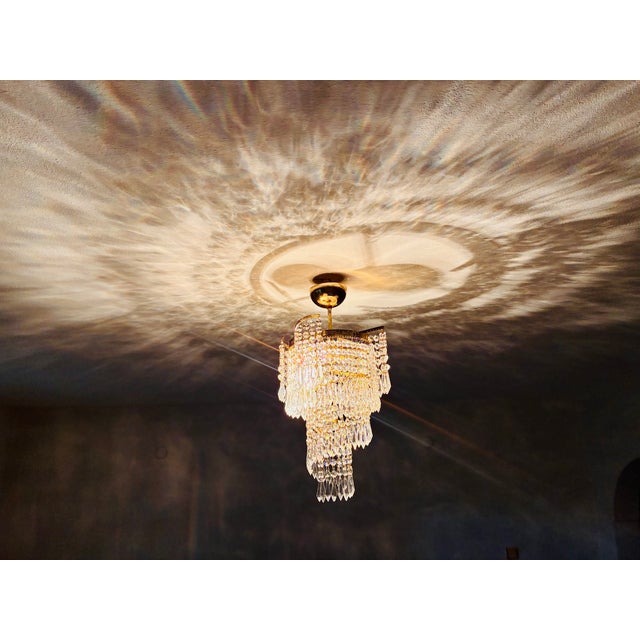 1960s French Style Custom Designed Crystal Waterfall Flush Mount Chandelier – 1 Light For Sale - Image 16 of 18