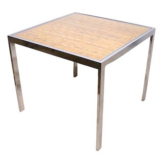 Mid Century Chrome Wicker and Glass Side End Table C. 1970's For Sale
