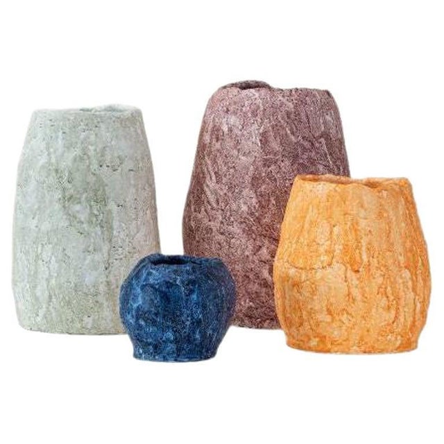 Orange Ochre and Prussian Blue Vases by Daniele Giannetti, Set of 4 For Sale - Image 11 of 11