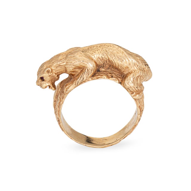 Mid-Century Modern Mid 20th Century Panther Ring Vintage Heavy 16.6 Gm 14k Yellow Gold Fine Animal Jewelry Sz 8.75 For Sale - Image 3 of 9