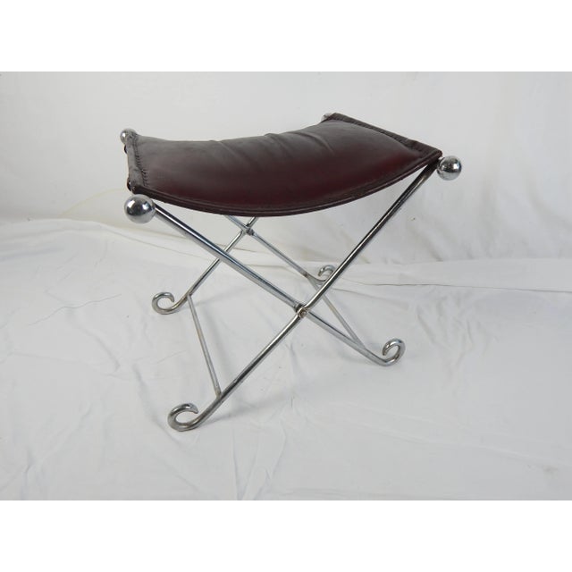 Metal Italian Modern Chrome & Leather Curule Window Seat For Sale - Image 7 of 12