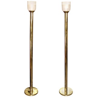 Koch & Lowy Brass Touch Glow Lamps With Mazzega Glass Shades - a Pair For Sale