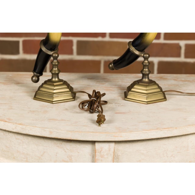 1970s Chapman Faux Horn and Brass Table Lamps - a Pair For Sale - Image 9 of 12