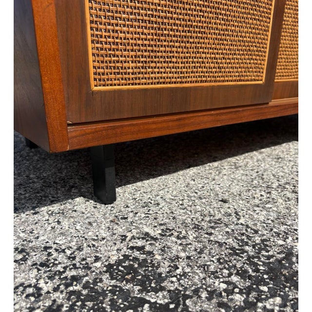 Mid Century Walnut & Cane Front Credenza W Refinished Top For Sale - Image 15 of 16