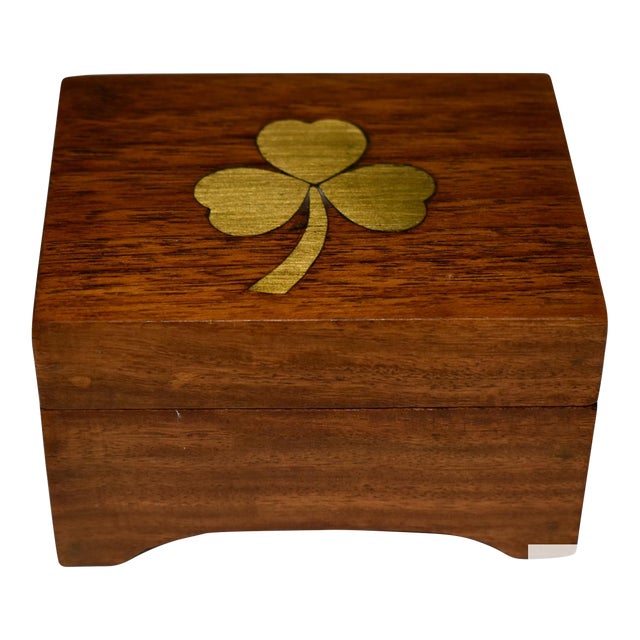 Vintage Small Brass Inlaid Wooden Music Box For Sale