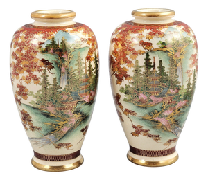 Kyoto Satsuma Landscape Vases, Set of 2