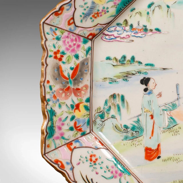 1900's Antique Japanese Ceramic Octagonal Serving Plate For Sale - Image 6 of 8