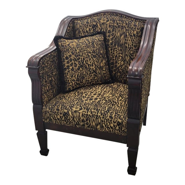 American Empire–Style Mahogany Club Chair With Custom Animal Print Upholstery For Sale