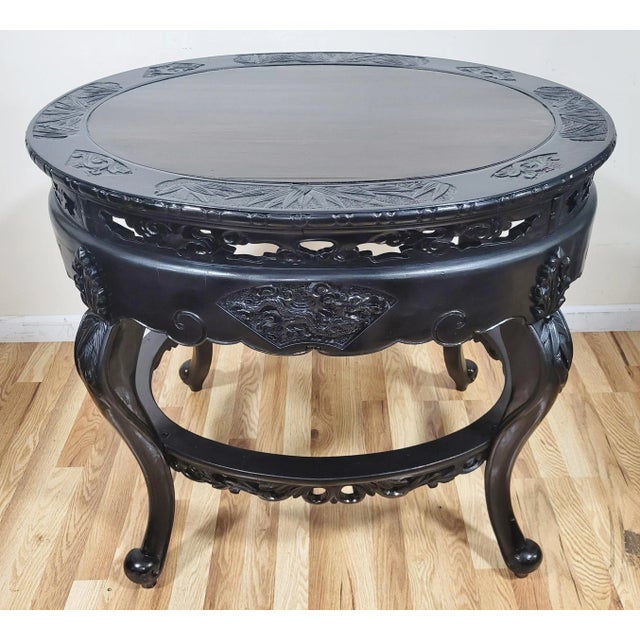 Antique Asian Dragon Pierce Carved Oval Center Table For Sale In New York - Image 6 of 13