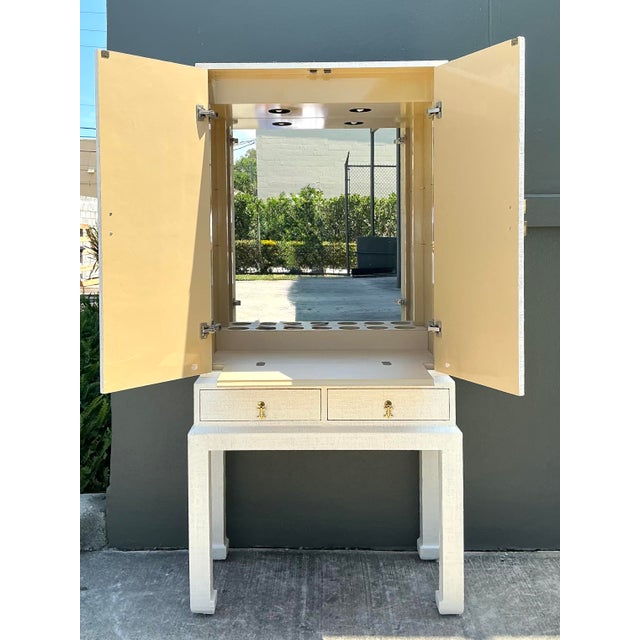 Vintage Grasscloth Standing Dry Bar For Sale - Image 4 of 12