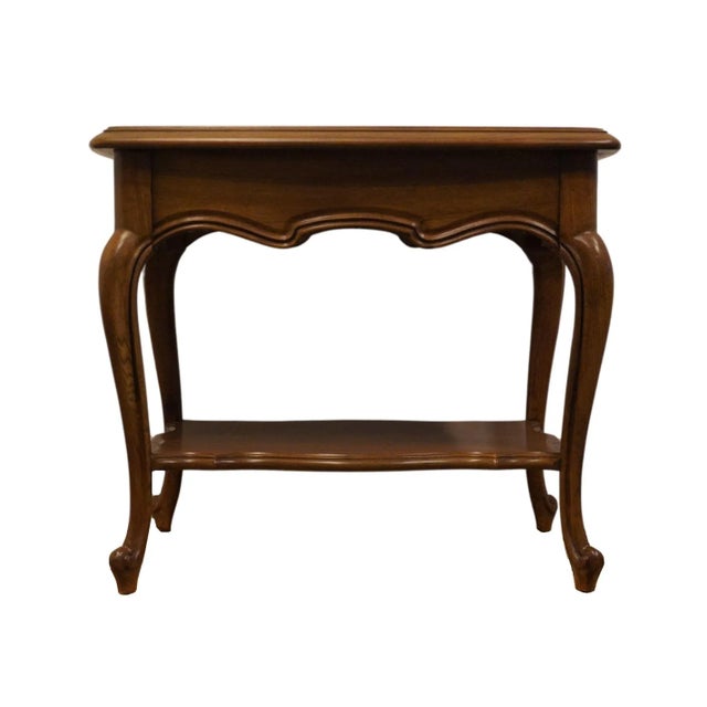 Vintage High End Solid Oak Country French Style 22" Accent End Table W. White Granite Top For Sale - Image 9 of 11