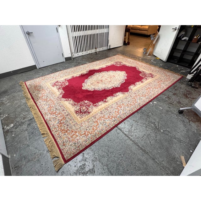 Late 20th Century 8 Ft 7 in × 12 Ft 3 in Karastan Red Medallion Kirman Area Rug, Vintage For Sale - Image 5 of 12