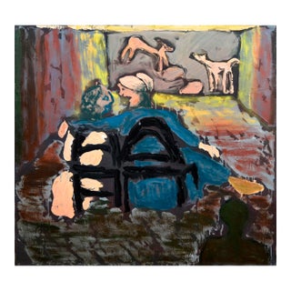 Jane Voitle Mellin "Conversation in the Theater" Figurative Oil on Canvas 1975 For Sale