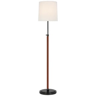 Thomas O'Brien by Visual Comfort Signature Bryant Wrapped Floor Lamp in Bronze and Saddle Leather with Linen Shade For Sale