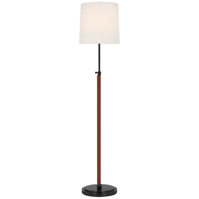 Thomas O'Brien by Visual Comfort Signature Bryant Wrapped Floor Lamp in Bronze and Saddle Leather with Linen Shade For Sale
