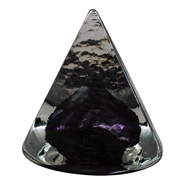Andrew Shea 1993 Signed Amethyst Large Art Glass Pyramid Sculpture 7" For Sale
