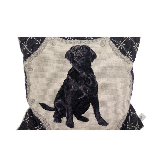 Traditional Vintage Loie Chocolate Lab and Yellow Lab Needlepoint Pillow Pair For Sale - Image 3 of 8