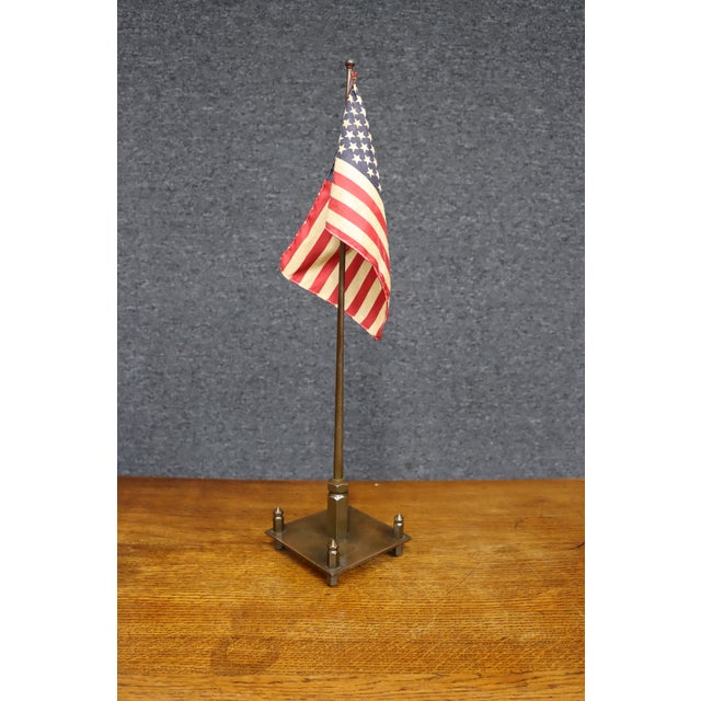 Antique Brass American Table Flag Stand For Sale - Image 4 of 8