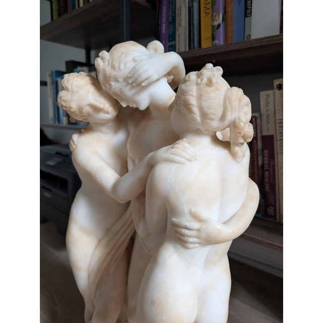 19th Century Italian Carved Alabaster Sculpture of the Three Graces After Canova - 23" For Sale - Image 12 of 13