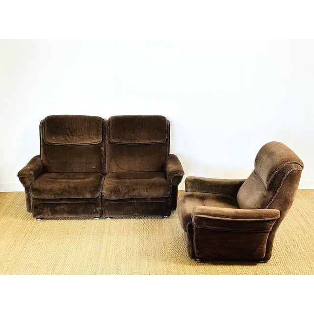 Vintage brown velvet sofa from the 1960s, composed of three modules. comfortable seating. dimensions: armchair: h88 w91...