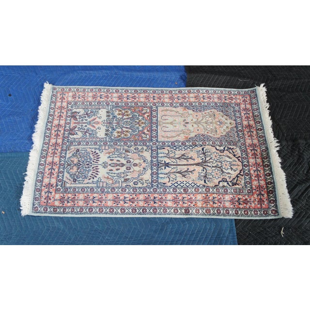 Late 20th Century Indian Kashmir Silk Geometric Floral Garden Medallion Area Rug Mat 48" For Sale - Image 5 of 13