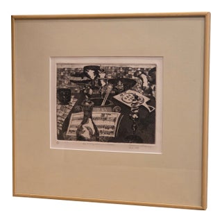 Engraving by Sharon Evans "La Meres Dinner Table" 1975 For Sale