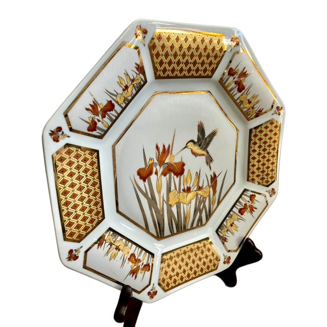 Mid 20th Century Vintage Porcelain Jamestown China "Golden Nectar" Art of Chokin Octagon Plate For Sale - Image 5 of 10