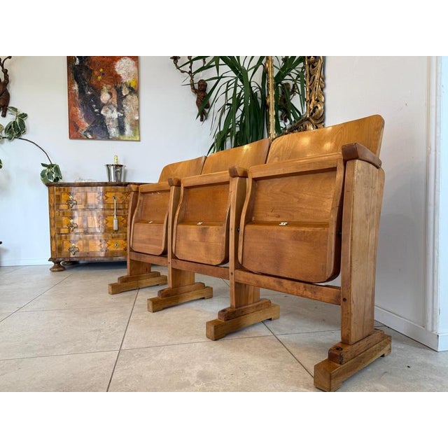 Brown Cinema Folding Chair Row, 1950s For Sale - Image 8 of 17