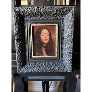 M.Y. 3 by Mark Bradley Schwartz | Oil on Board Portrait of a Woman with Long Hair For Sale