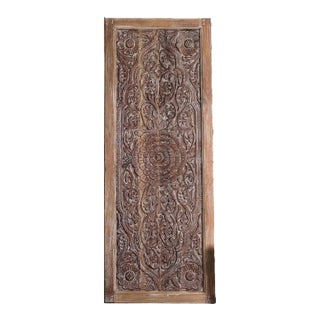 Antique Lotus-Motif Hand-Carved Solid Wood Door | Statement Entry Doors 96x36 For Sale