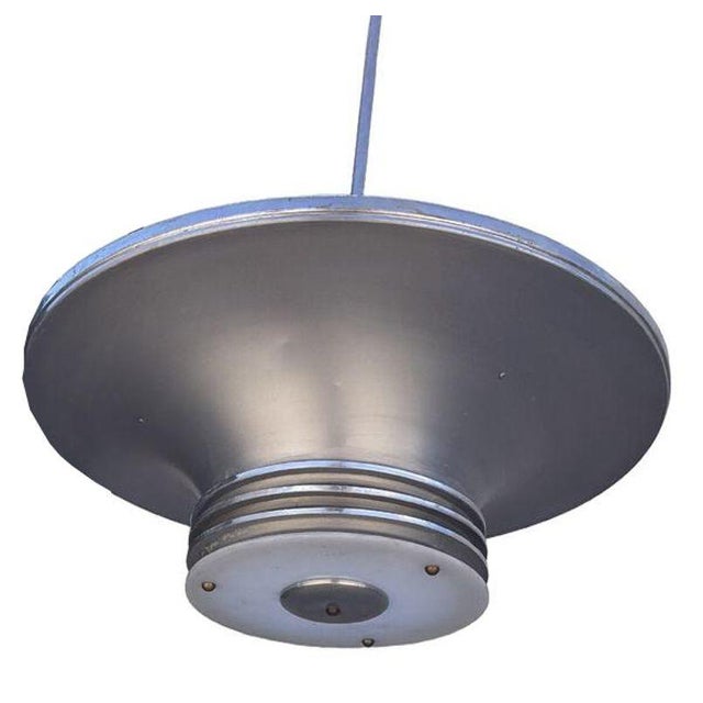 1930s 1930s Art Deco Machine Age Spun Aluminum 30.5" 4 Ring Pendant Light, 5 Available For Sale - Image 5 of 8