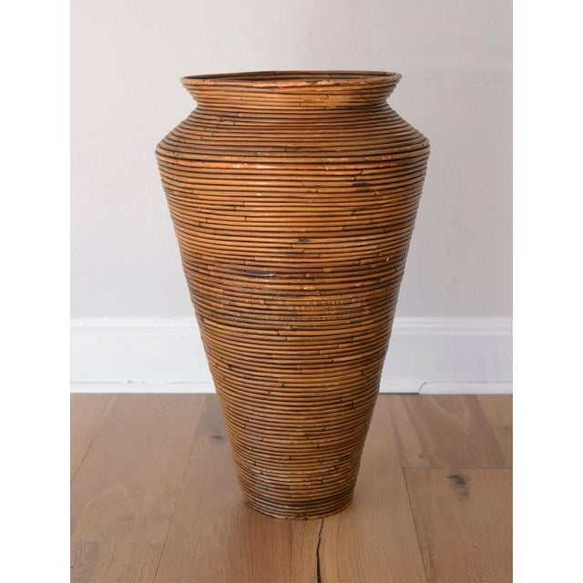 Wood Vintage Boho Gabriella Crespi Style Pencil Reed Rattan Floor Vase For Sale - Image 7 of 12