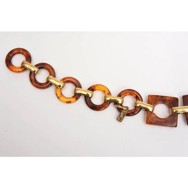 Yves Saint Laurent Vintage Yves Saint Laurent Tortoise Resin and Brass Circles and Squares Waist Hip Belt For Sale - Image 4 of 8
