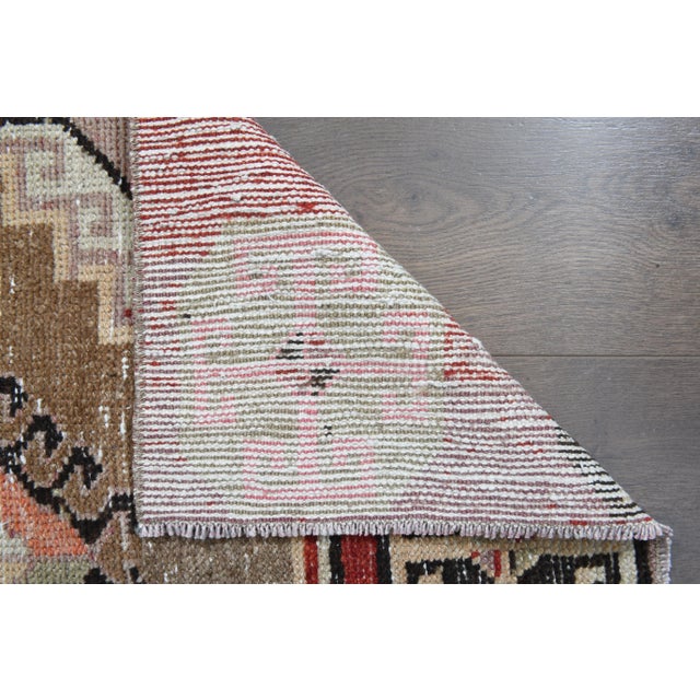 Colorful Pink Brown Red Runner Rug Vintage Turkish Oushak Wool Handmade Runner For Sale - Image 11 of 11